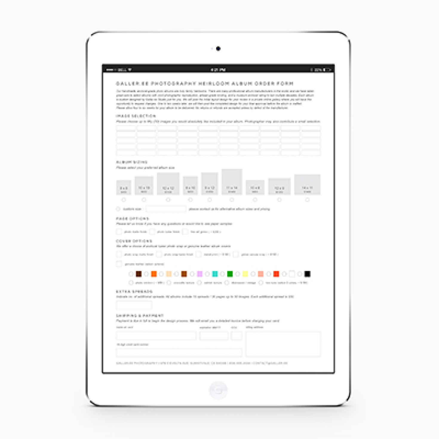 Interactive Album Ordering Form Photography